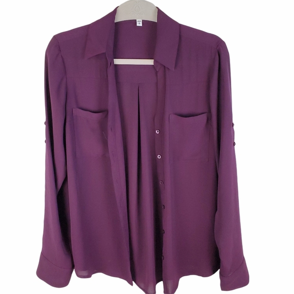 Express Factory rollup chiffon tunic M - Picture 1 of 7